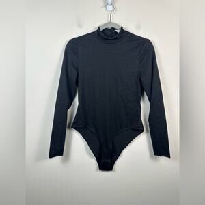 Daily Practice Black Sparkle Bodysuit Size Small Mock Neck EUC Cutout Back
